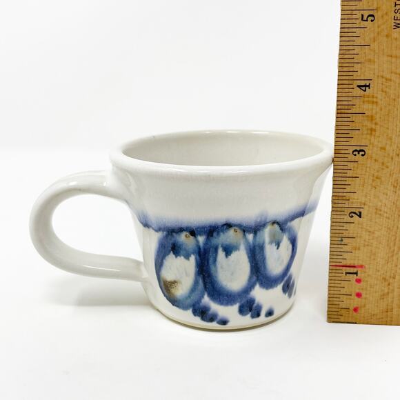 Lakeside Pottery Canada Coffee Cup Mug Hand Painted Stoneware Blue Floral White - Picture 6 of 6